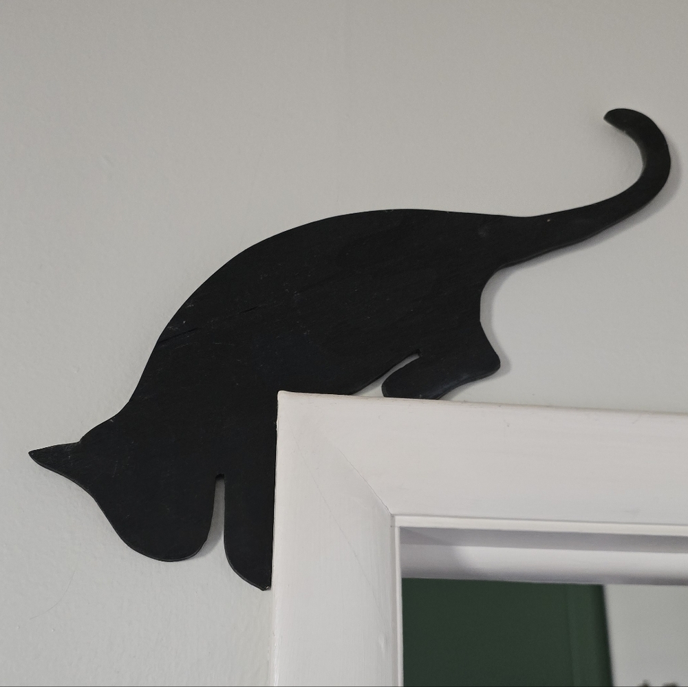 Vintage Plywood Door Topper Doorway Corner Kitty Cat Silhouette